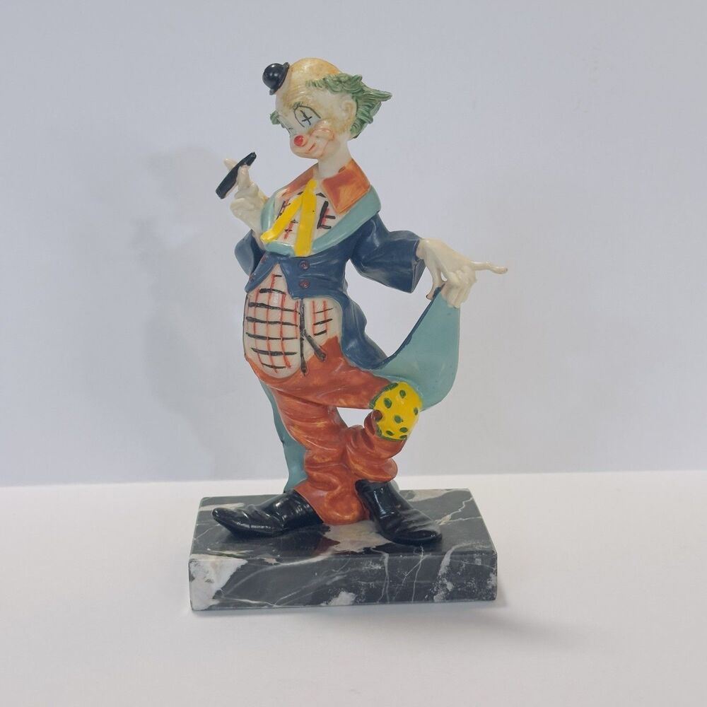 Smoking Fontanini Depose Italy Clown Figurine #941 on Carrara Marble Base 7.75"